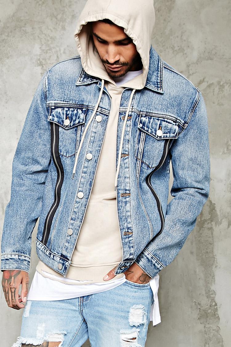 2018 New Denim Jacket Men Jeans Gray Jacke Ripped Washed